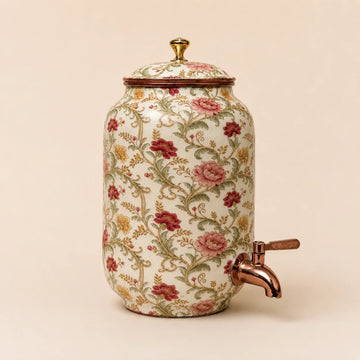 Pure Copper Floral Meenakari Water Dispenser 4L-8L | Handcrafted & Luxury