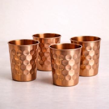 Pure Copper Diamond Drinking Glasses – Set of 4 | Handcrafted