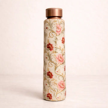 Pure Copper Floral Meenakari Water Bottle | Handcrafted & Luxury