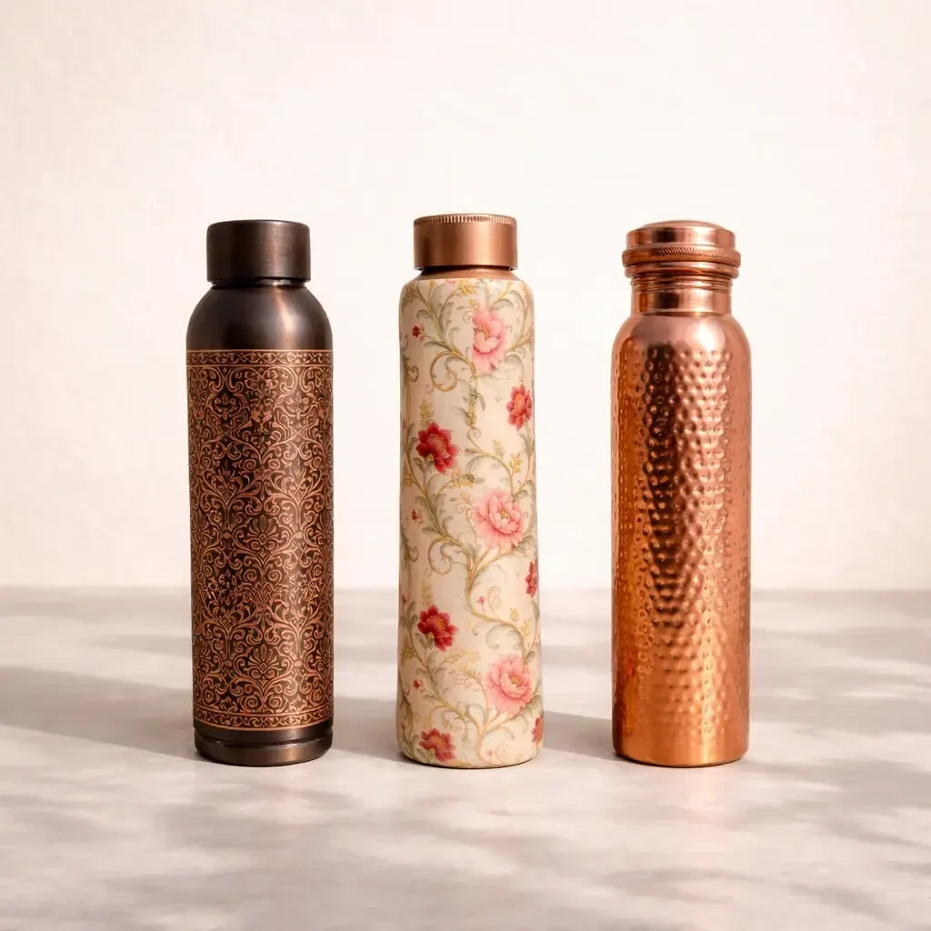 Three copper water bottles