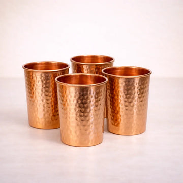 Pure Copper Hammered Drinking Glasses – Set of 4 | Handcrafted