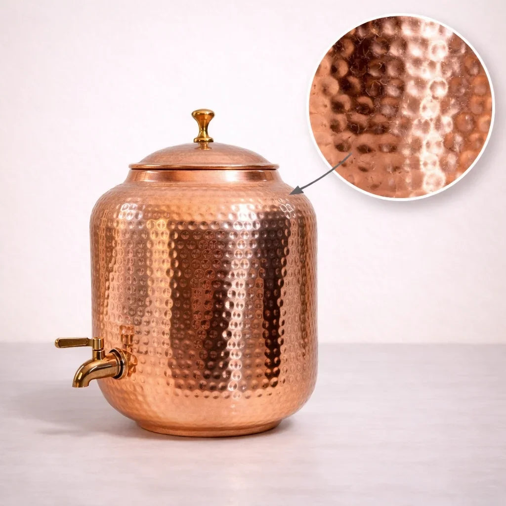 Pure Copper Hammered Water Dispenser 4–8L | Handcrafted